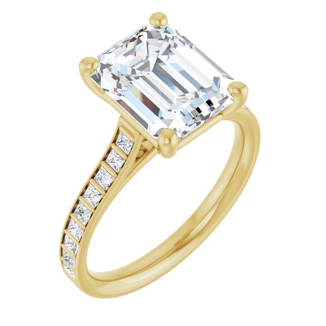 DEMI Solitaire Emerald Engagement Ring with Princess Cut Shoulder Diamonds - 18K Yellow Gold - View 1