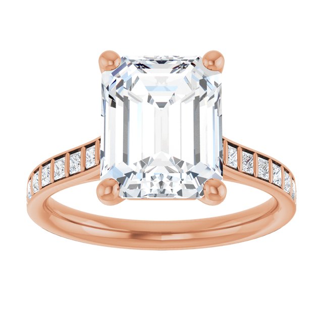 DEMI Solitaire Emerald Engagement Ring with Princess Cut Shoulder Diamonds - 18K Rose Gold - View 3