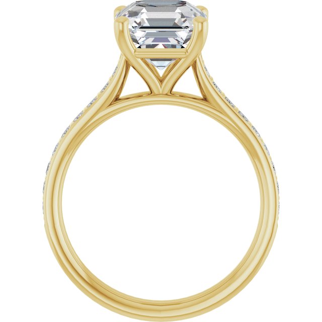 DEMI Solitaire Asscher Engagement Ring with Princess Cut Shoulder Diamonds - 18K Yellow Gold - View 2