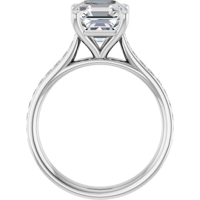 DEMI Solitaire Asscher Engagement Ring with Princess Cut Shoulder Diamonds - Platinum - View 2
