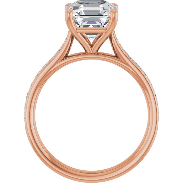 DEMI Solitaire Asscher Engagement Ring with Princess Cut Shoulder Diamonds - 18K Rose Gold - View 2