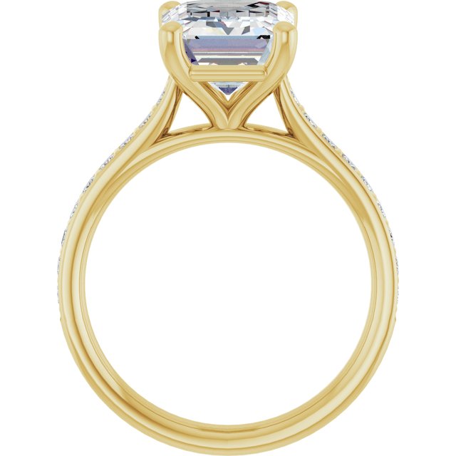 DEMI Solitaire Emerald Engagement Ring with Princess Cut Shoulder Diamonds - 18K Yellow Gold - View 2