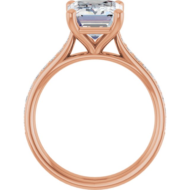 DEMI Solitaire Emerald Engagement Ring with Princess Cut Shoulder Diamonds - 18K Rose Gold - View 2