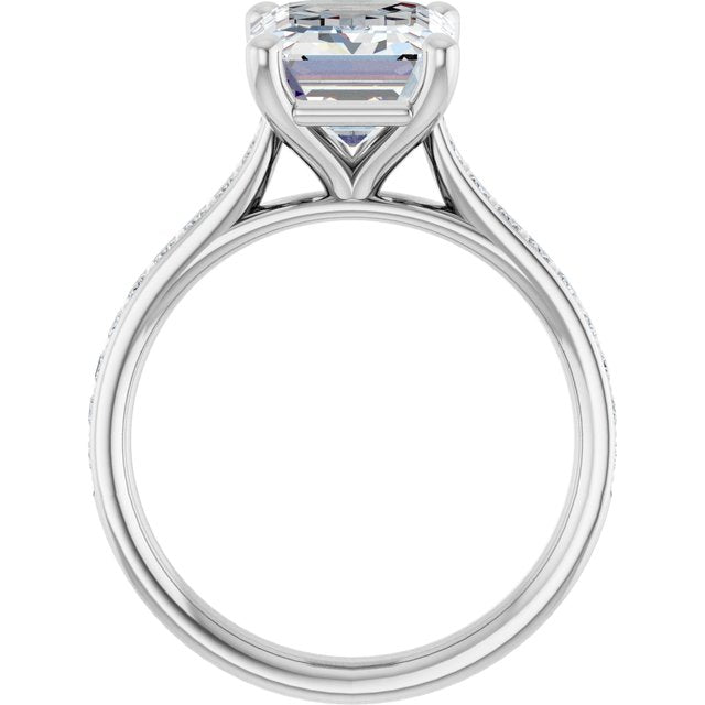 DEMI Solitaire Emerald Engagement Ring with Princess Cut Shoulder Diamonds - Platinum - View 2