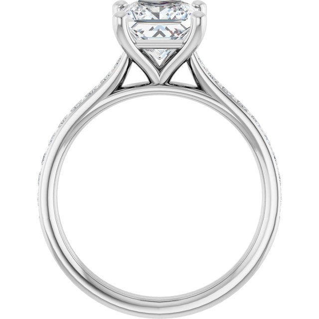 DEMI Solitaire Square Engagement Ring with Princess Cut Shoulder Diamonds - Platinum - View 2