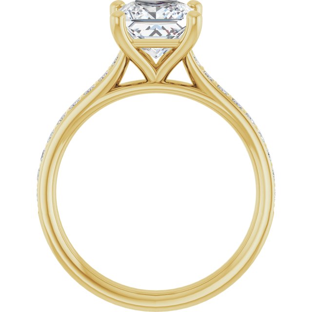 DEMI Solitaire Square Engagement Ring with Princess Cut Shoulder Diamonds - 18K Yellow Gold - View 2