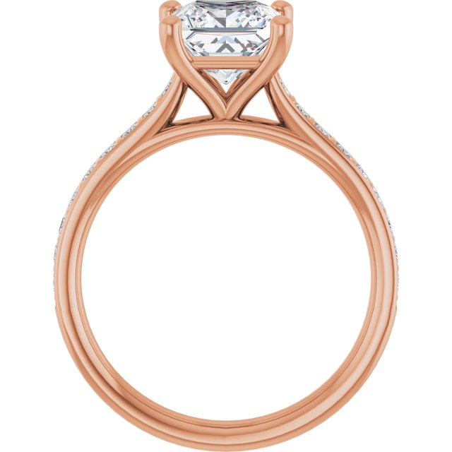 DEMI Solitaire Square Engagement Ring with Princess Cut Shoulder Diamonds - 18K Rose Gold - View 2