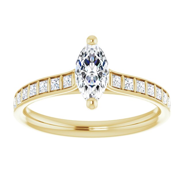 DEMI Solitaire Marquise Engagement Ring with Princess Cut Shoulder Diamonds - 18K Yellow Gold - View 3