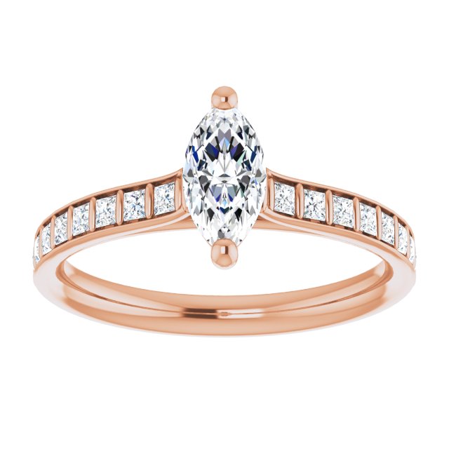 DEMI Solitaire Marquise Engagement Ring with Princess Cut Shoulder Diamonds - 18K Rose Gold - View 3
