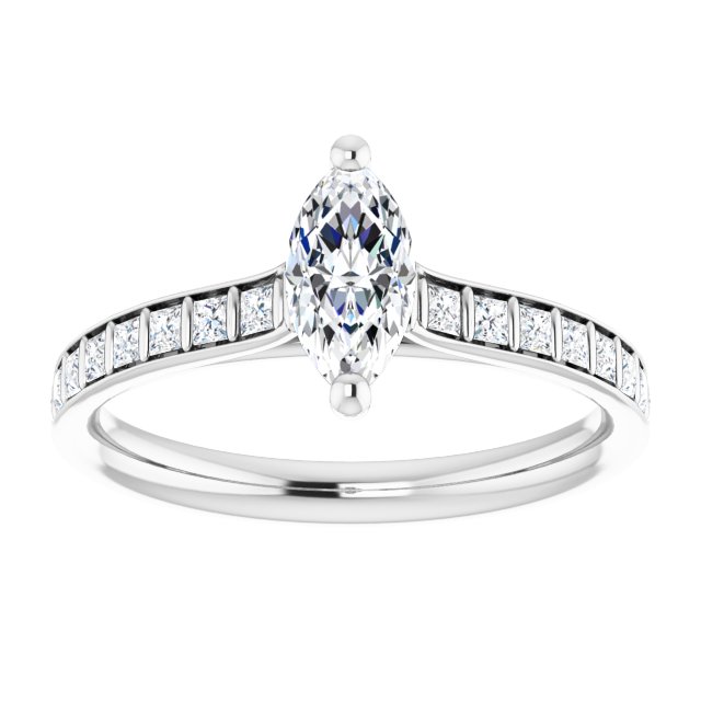 DEMI Solitaire Marquise Engagement Ring with Princess Cut Shoulder Diamonds - Platinum - View 3