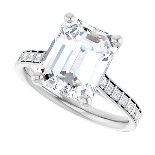 DEMI Solitaire Emerald Engagement Ring with Princess Cut Shoulder Diamonds - Platinum - View 5