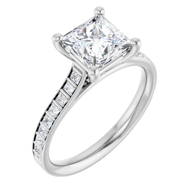DEMI Solitaire Square Engagement Ring with Princess Cut Shoulder Diamonds - Platinum - View 1