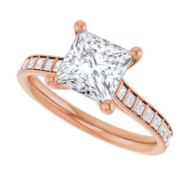 DEMI Solitaire Square Engagement Ring with Princess Cut Shoulder Diamonds - 18K Rose Gold - View 5