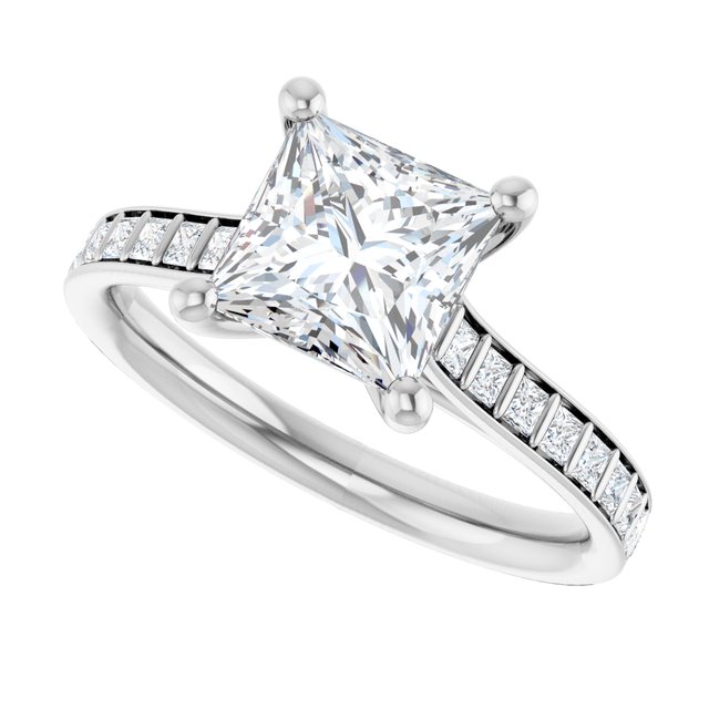 DEMI Solitaire Square Engagement Ring with Princess Cut Shoulder Diamonds - Platinum - View 5
