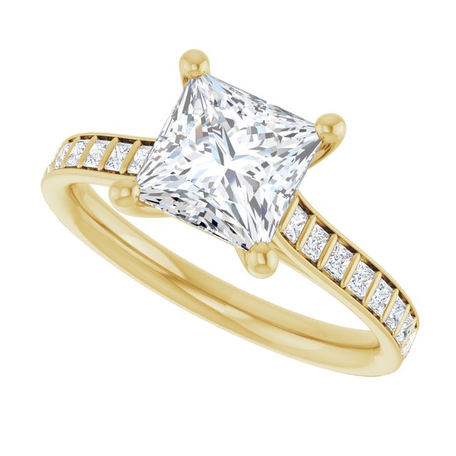 DEMI Solitaire Square Engagement Ring with Princess Cut Shoulder Diamonds - 18K Yellow Gold - View 5