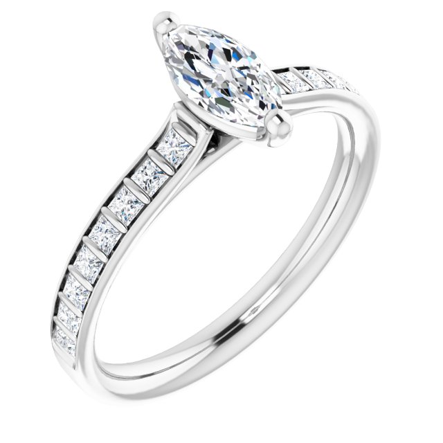 DEMI Solitaire Marquise Engagement Ring with Princess Cut Shoulder Diamonds - Platinum - View 1
