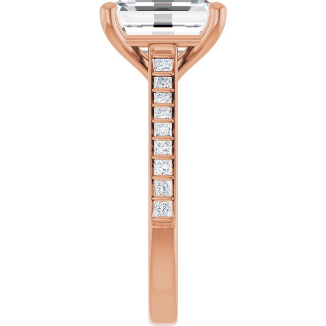 DEMI Solitaire Emerald Engagement Ring with Princess Cut Shoulder Diamonds - 18K Rose Gold - View 4