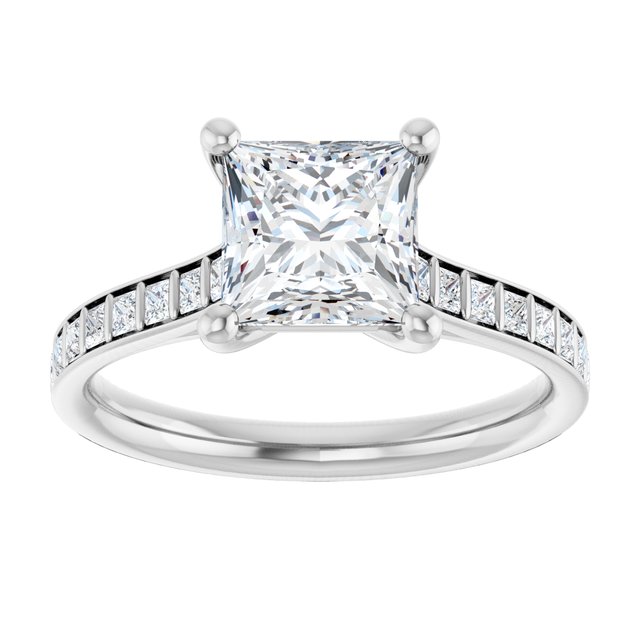 DEMI Solitaire Square Engagement Ring with Princess Cut Shoulder Diamonds - Platinum - View 3