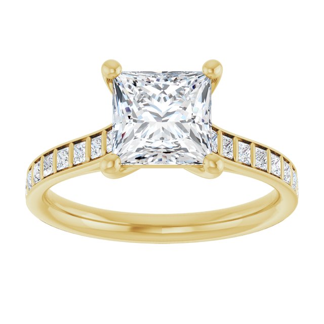 DEMI Solitaire Square Engagement Ring with Princess Cut Shoulder Diamonds - 18K Yellow Gold - View 3