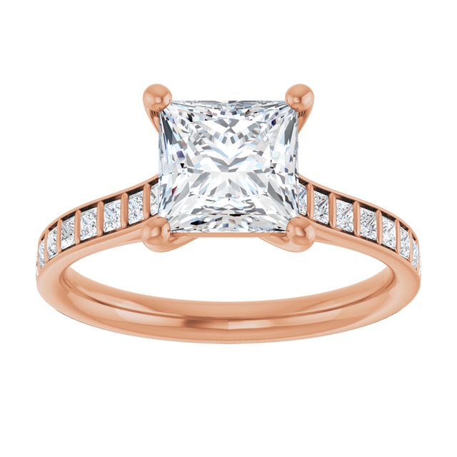 DEMI Solitaire Square Engagement Ring with Princess Cut Shoulder Diamonds - 18K Rose Gold - View 3
