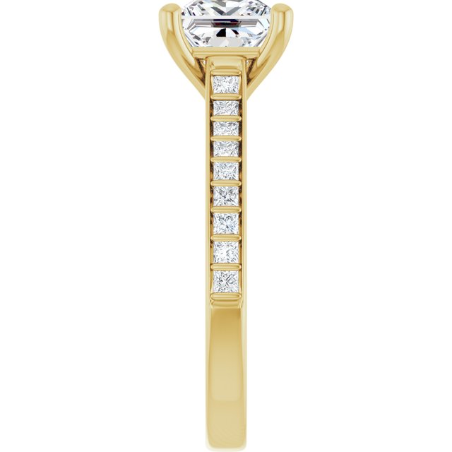 DEMI Solitaire Square Engagement Ring with Princess Cut Shoulder Diamonds - 18K Yellow Gold - View 4
