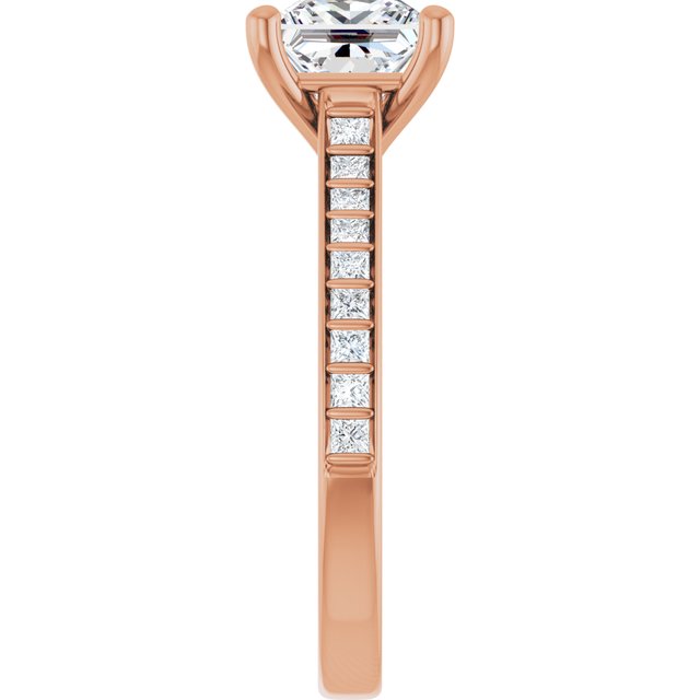DEMI Solitaire Square Engagement Ring with Princess Cut Shoulder Diamonds - 18K Rose Gold - View 4