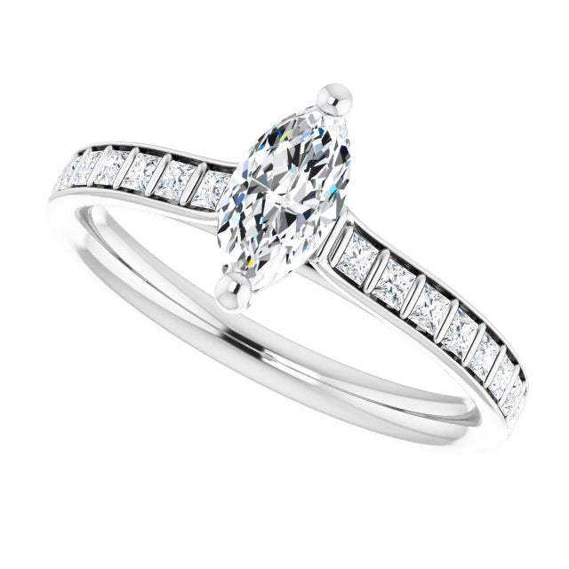 DEMI Solitaire Marquise Engagement Ring with Princess Cut Shoulder Diamonds - Platinum - View 5