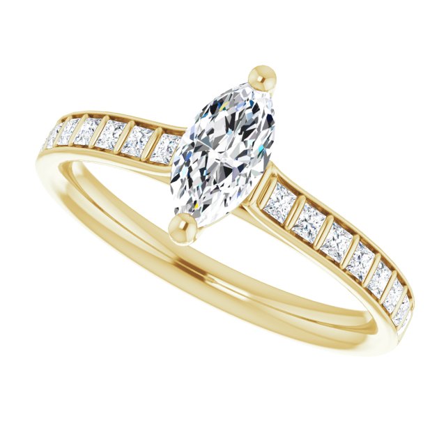DEMI Solitaire Marquise Engagement Ring with Princess Cut Shoulder Diamonds - 18K Yellow Gold - View 5
