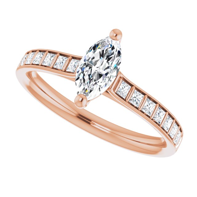 DEMI Solitaire Marquise Engagement Ring with Princess Cut Shoulder Diamonds - 18K Rose Gold - View 5