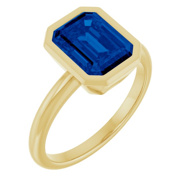 10K Rose Gold Lab-Grown Blue Sapphire 9 X 7 mm ADINA Emerald Cut Bezel Set Gemstone Solitaire Jewelry
