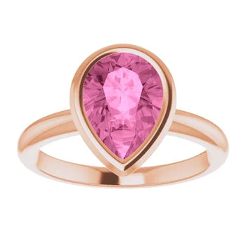 10K Rose Gold Lab-Grown Alexandrite 10x7mm ADINA Pear cut Bezel set coloured solitaire Jewelry top