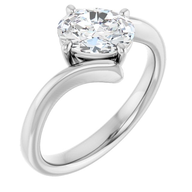 ANNE Solitaire Oval Engagement Ring with Sweeping Band - Platinum - View 1