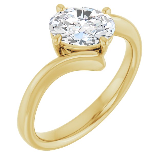 ANNE Solitaire Oval Engagement Ring with Sweeping Band - 18K Yellow Gold - View 1