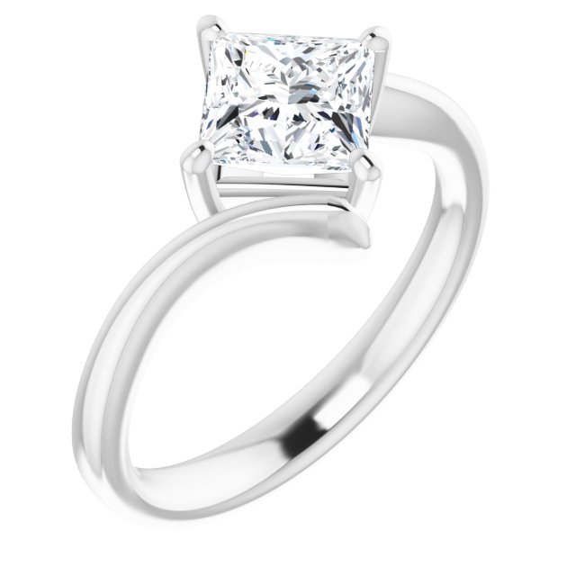 ANNE Solitaire Square Engagement Ring with Sweeping Band - Platinum - View 1