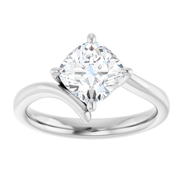 ANNE Solitaire Cushion Engagement Ring with Sweeping Band - Platinum - View 3