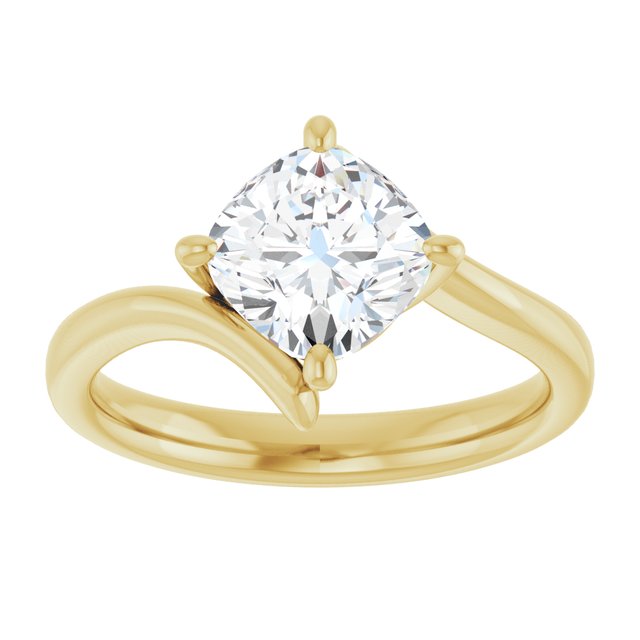 ANNE Solitaire Cushion Engagement Ring with Sweeping Band - 18K Yellow Gold - View 3