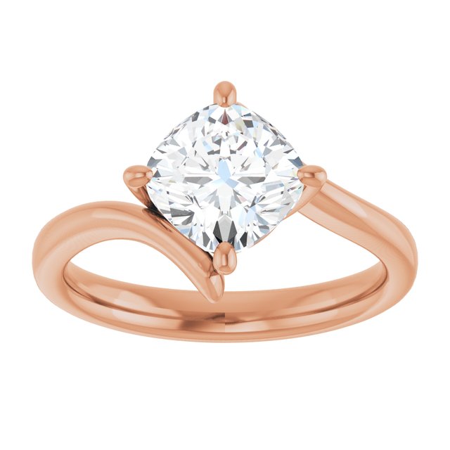 ANNE Solitaire Cushion Engagement Ring with Sweeping Band - 18K Rose Gold - View 3