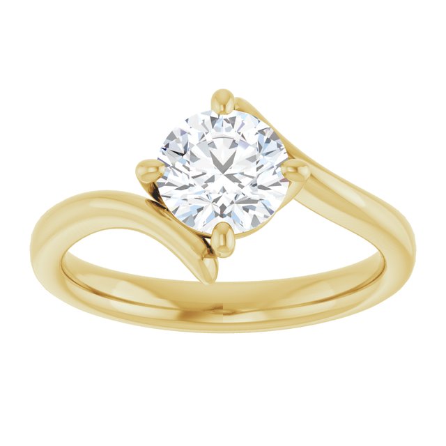 ANNE Solitaire Round Engagement Ring with Sweeping Band - 18K Yellow Gold - View 3