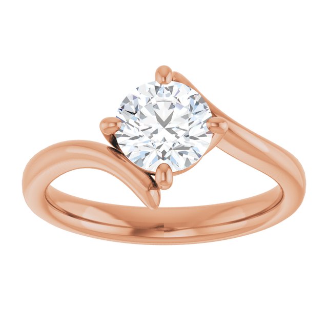 ANNE Solitaire Round Engagement Ring with Sweeping Band - 18K Rose Gold - View 3
