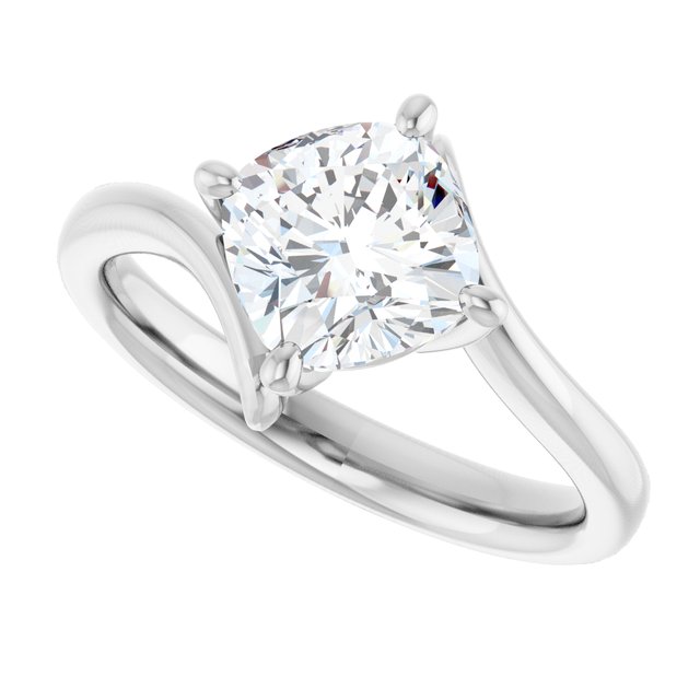 ANNE Solitaire Cushion Engagement Ring with Sweeping Band - Platinum - View 5