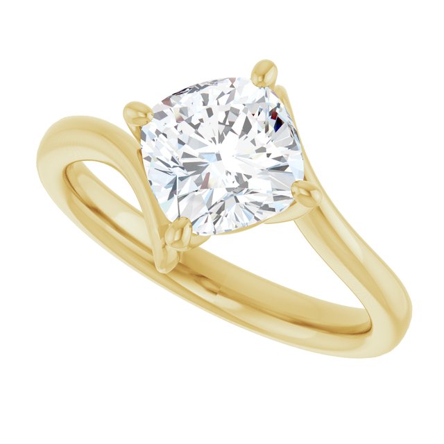 ANNE Solitaire Cushion Engagement Ring with Sweeping Band - 18K Yellow Gold - View 5