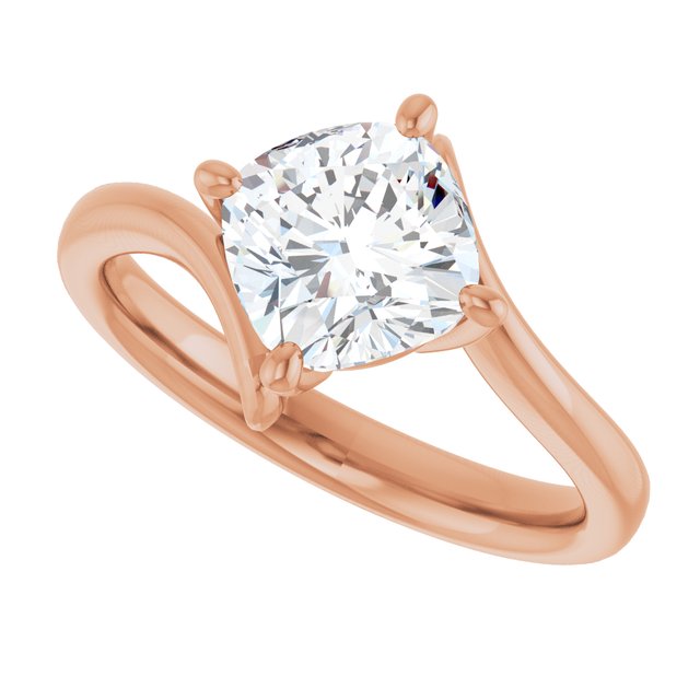 ANNE Solitaire Cushion Engagement Ring with Sweeping Band - 18K Rose Gold - View 5
