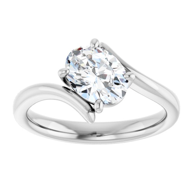 ANNE Solitaire Oval Engagement Ring with Sweeping Band - Platinum - View 3