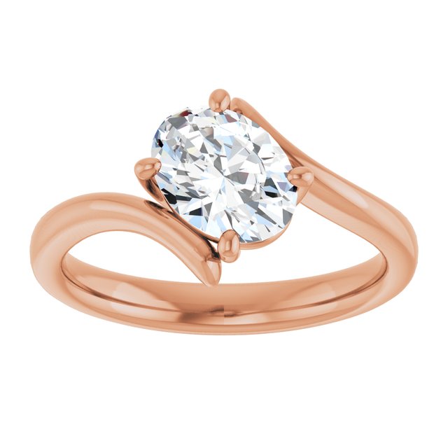 ANNE Solitaire Oval Engagement Ring with Sweeping Band - 18K Rose Gold - View 3