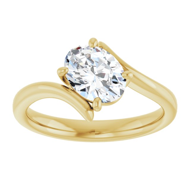 ANNE Solitaire Oval Engagement Ring with Sweeping Band - 18K Yellow Gold - View 3