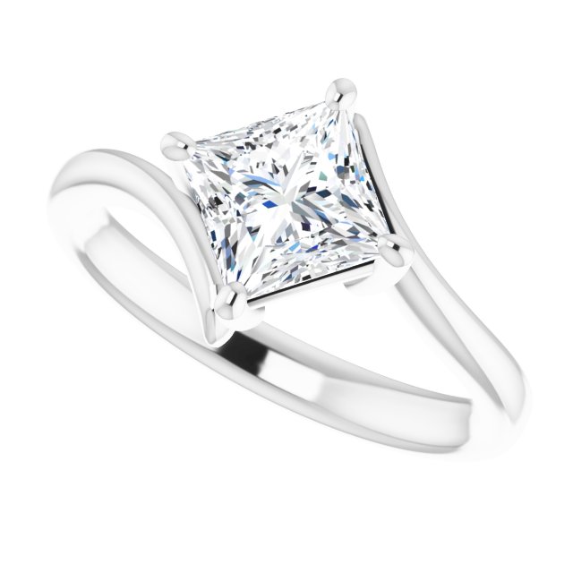 ANNE Solitaire Square Engagement Ring with Sweeping Band - Platinum - View 5