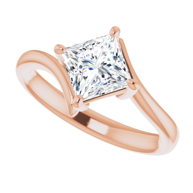 ANNE Solitaire Square Engagement Ring with Sweeping Band - 18K Rose Gold - View 5