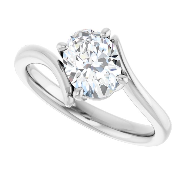 ANNE Solitaire Oval Engagement Ring with Sweeping Band - Platinum - View 5