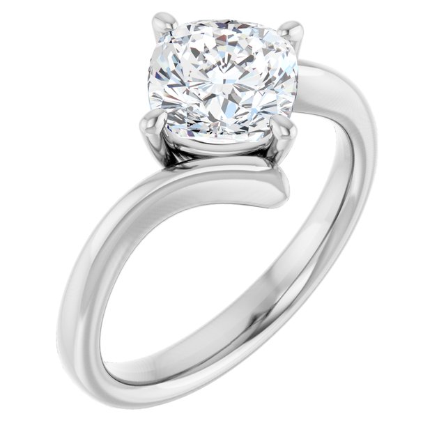 ANNE Solitaire Cushion Engagement Ring with Sweeping Band - Platinum - View 1