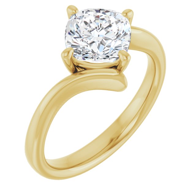 ANNE Solitaire Cushion Engagement Ring with Sweeping Band - 18K Yellow Gold - View 1